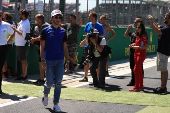 World © Octane Photographic Ltd. Formula 1 – British GP - Drivers’ Parade. Scuderia Toro Rosso STR13 – Pierre Gasly. Silverstone Circuit, Towcester, UK. Sunday 8th July 2018.