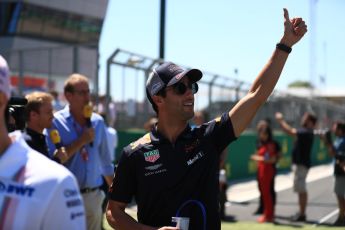 World © Octane Photographic Ltd. Formula 1 – British GP - Drivers’ Parade. Aston Martin Red Bull Racing TAG Heuer RB14 – Daniel Ricciardo. Silverstone Circuit, Towcester, UK. Sunday 8th July 2018.