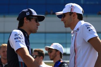 World © Octane Photographic Ltd. Formula 1 – British GP - Drivers’ Parade. Sahara Force India VJM11 - Esteban Ocon and Williams Martini Racing FW41 – Lance Stroll. Silverstone Circuit, Towcester, UK. Sunday 8th July 2018.