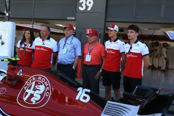 World © Octane Photographic Ltd. Formula 1 - British GP - Paddock. Ruben Juan Fangio - son of Juan Manuel Fangio, Tatiana Calderon - Development Driver Sauber F1 Team, Frederic Vasseur – Team Principal and CEO of Sauber Motorsport AG, Charles Leclerc and Marcus Ericsson. Silverstone Circuit, Towcester, UK. Sunday 8th July 2018.