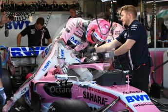 World © Octane Photographic Ltd. Formula 1 – British GP - Paddock. Sahara Force India VJM11 - Esteban Ocon. Silverstone Circuit, Towcester, UK. Saturday 7th July 2018.