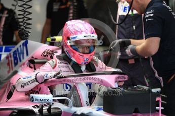 World © Octane Photographic Ltd. Formula 1 – British GP - Paddock. Sahara Force India VJM11 - Esteban Ocon. Silverstone Circuit, Towcester, UK. Saturday 7th July 2018.