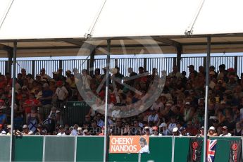 World © Octane Photographic Ltd. Formula 1 – British GP - Paddock. McLaren MCL33 – Fernando Alonso fans "Cheeky Nando's". Silverstone Circuit, Towcester, UK. Saturday 7th July 2018.