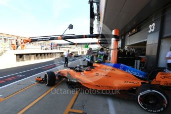 World © Octane Photographic Ltd. Formula 1 – British GP - Paddock. McLaren MCL33 – Stoffel Vandoorne. Silverstone Circuit, Towcester, UK. Saturday 7th July 2018.