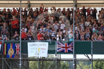 World © Octane Photographic Ltd. Formula 1 – British GP - Qualifying. Mercedes AMG Petronas Motorsport AMG F1 W09 EQ Power+ - Lewis Hamilton and FIFA Football World Cup fans. Silverstone Circuit, Towcester, UK. Saturday 7th July 2018.