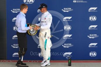 World © Octane Photographic Ltd. Formula 1 – British GP - Qualifying. Mercedes AMG Petronas Motorsport AMG F1 W09 EQ Power+ - Lewis Hamilton and Billy Monger. Silverstone Circuit, Towcester, UK. Saturday 7th July 2018.