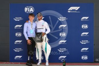 World © Octane Photographic Ltd. Formula 1 – British GP - Qualifying. Mercedes AMG Petronas Motorsport AMG F1 W09 EQ Power+ - Lewis Hamilton and Billy Monger. Silverstone Circuit, Towcester, UK. Saturday 7th July 2018.