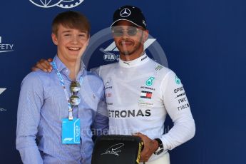 World © Octane Photographic Ltd. Formula 1 – British GP - Qualifying. Mercedes AMG Petronas Motorsport AMG F1 W09 EQ Power+ - Lewis Hamilton and Billy Monger. Silverstone Circuit, Towcester, UK. Saturday 7th July 2018.