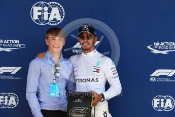 World © Octane Photographic Ltd. Formula 1 – British GP - Qualifying. Mercedes AMG Petronas Motorsport AMG F1 W09 EQ Power+ - Lewis Hamilton and Billy Monger. Silverstone Circuit, Towcester, UK. Saturday 7th July 2018.