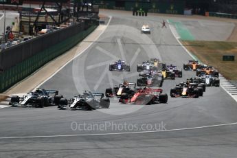 World © Octane Photographic Ltd. Formula 1 – British GP - Race. Mercedes AMG Petronas Motorsport AMG F1 W09 EQ Power+ - Lewis Hamilton and Valtteri Bottas. Silverstone Circuit, Towcester, UK. Sunday 8th July 2018.
