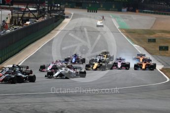 World © Octane Photographic Ltd. Formula 1 – British GP - Race. Sahara Force India VJM11 - Sergio Perez grabs a brake. Silverstone Circuit, Towcester, UK. Sunday 8th July 2018.