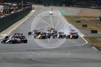 World © Octane Photographic Ltd. Formula 1 – British GP - Race. Sahara Force India VJM11 - Sergio Perez grabs a brake at the pack at the back of the grid. Silverstone Circuit, Towcester, UK. Sunday 8th July 2018.