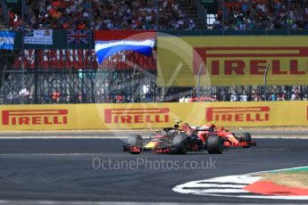 World © Octane Photographic Ltd. Formula 1 – British GP - Race. Aston Martin Red Bull Racing TAG Heuer RB14 – Max Verstappen and Scuderia Ferrari SF71-H – Kimi Raikkonen. . Silverstone Circuit, Towcester, UK. Sunday 8th July 2018.