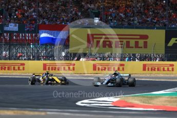 World © Octane Photographic Ltd. Formula 1 – British GP - Race. Mercedes AMG Petronas Motorsport AMG F1 W09 EQ Power+ - Lewis Hamilton and Renault Sport F1 Team RS18 – Nico Hulkenberg. Silverstone Circuit, Towcester, UK. Sunday 8th July 2018.