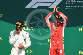 World © Octane Photographic Ltd. Formula 1 – British GP - Podium. Scuderia Ferrari SF71-H – Sebastian Vettel and Mercedes AMG Petronas Motorsport AMG F1 W09 EQ Power+ - Lewis Hamilton. Silverstone Circuit, Towcester, UK. Sunday 8th July 2018.