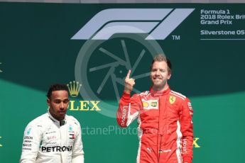 World © Octane Photographic Ltd. Formula 1 – British GP - Podium. Scuderia Ferrari SF71-H – Sebastian Vettel,
Mercedes AMG Petronas Motorsport AMG F1 W09 EQ Power+ - Lewis Hamilton. Silverstone Circuit, Towcester, UK. Sunday 8th July 2018.