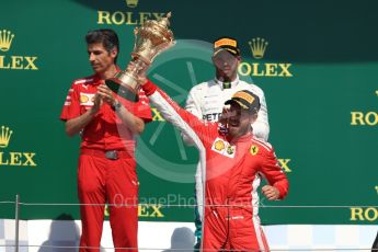World © Octane Photographic Ltd. Formula 1 – British GP - Podium. Scuderia Ferrari SF71-H – Sebastian Vettel, Mercedes AMG Petronas Motorsport AMG F1 W09 EQ Power+ - Lewis Hamilton with Claudio Albertini. Silverstone Circuit, Towcester, UK. Sunday 8th July 2018.
