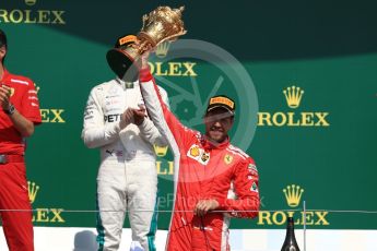 World © Octane Photographic Ltd. Formula 1 – British GP - Podium. Scuderia Ferrari SF71-H – Sebastian Vettel, Mercedes AMG Petronas Motorsport AMG F1 W09 EQ Power+ - Lewis Hamilton. Silverstone Circuit, Towcester, UK. Sunday 8th July 2018.