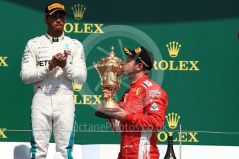 World © Octane Photographic Ltd. Formula 1 – British GP - Podium. Scuderia Ferrari SF71-H – Sebastian Vettel, Mercedes AMG Petronas Motorsport AMG F1 W09 EQ Power+ - Lewis Hamilton. Silverstone Circuit, Towcester, UK. Sunday 8th July 2018.