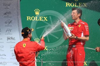 World © Octane Photographic Ltd. Formula 1 – British GP - Podium. Scuderia Ferrari SF71-H – Sebastian Vettel with Claudio Albertini. Silverstone Circuit, Towcester, UK. Sunday 8th July 2018.