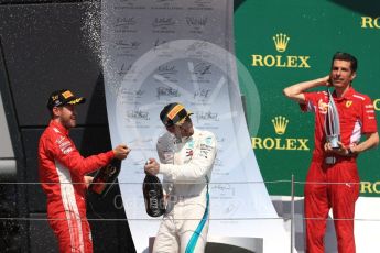 World © Octane Photographic Ltd. Formula 1 – British GP - Podium. Scuderia Ferrari SF71-H – Sebastian Vettel, Mercedes AMG Petronas Motorsport AMG F1 W09 EQ Power+ - Lewis Hamilton with Claudio Albertini. Silverstone Circuit, Towcester, UK. Sunday 8th July 2018.