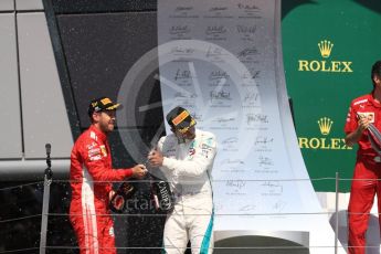 World © Octane Photographic Ltd. Formula 1 – British GP - Podium. Scuderia Ferrari SF71-H – Sebastian Vettel, Mercedes AMG Petronas Motorsport AMG F1 W09 EQ Power+ - Lewis Hamilton. Silverstone Circuit, Towcester, UK. Sunday 8th July 2018.