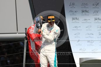 World © Octane Photographic Ltd. Formula 1 – British GP - Podium. Scuderia Ferrari SF71-H – Sebastian Vettel, Mercedes AMG Petronas Motorsport AMG F1 W09 EQ Power+ - Lewis Hamilton. Silverstone Circuit, Towcester, UK. Sunday 8th July 2018.