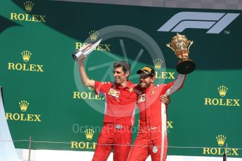 World © Octane Photographic Ltd. Formula 1 – British GP - Podium. Scuderia Ferrari SF71-H – Sebastian Vettel with Claudio Albertini. Silverstone Circuit, Towcester, UK. Sunday 8th July 2018.