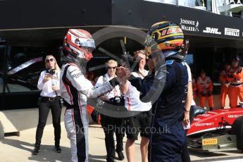 World © Octane Photographic Ltd. FIA Formula 2 (F2) – Spanish GP - Race 1. DAMS - Alexander Albon and ART Grand Prix - George Russell. Circuit de Barcelona-Catalunya, Spain. Saturday 7th July 2018.