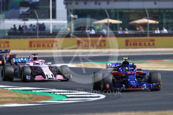World © Octane Photographic Ltd. Formula 1 – British GP - Practice 1. Scuderia Toro Rosso STR13 – Pierre Gasly and Sahara Force India VJM11 - Sergio Perez. Silverstone Circuit, Towcester, UK. Friday 6th July 2018.