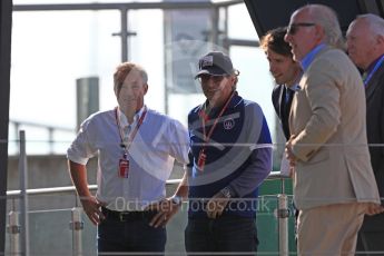 World © Octane Photographic Ltd. GP3 – British GP – Race 2. Nelson Picquet and Jean Alsei with David (Dave) Richards. Silverstone Circuit, Towcester, UK. Sunday 8th July 2018.