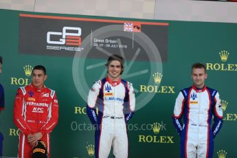 World © Octane Photographic Ltd. GP3 – British GP – Race 2. Trident - Pedro Piquet, Guiliano Alesi and Ryan Tveter. Silverstone Circuit, Towcester, UK. Sunday 8th July 2018.