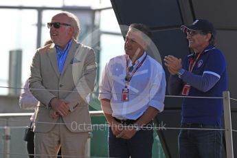 World © Octane Photographic Ltd. GP3 – British GP – Race 2. Nelson Picquet and Jean Alsei with David (Dave) Richards. Silverstone Circuit, Towcester, UK. Sunday 8th July 2018.