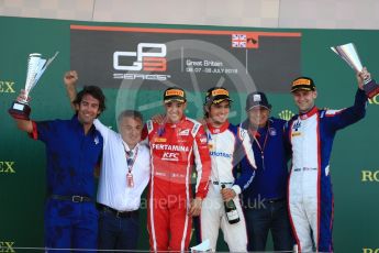 World © Octane Photographic Ltd. GP3 – British GP – Race 2. Trident - Pedro Piquet, Guiliano Alesi  and Ryan Tveter with Nelson Picquet and Jean Alsei. Silverstone Circuit, Towcester, UK. Sunday 8th July 2018.