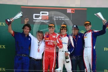 World © Octane Photographic Ltd. GP3 – British GP – Race 2. Trident - Pedro Piquet, Guiliano Alesi and Ryan Tveter with Nelson Picquet and Jean Alsei. Silverstone Circuit, Towcester, UK. Sunday 8th July 2018.