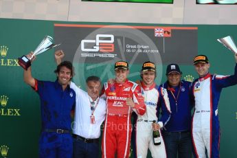 World © Octane Photographic Ltd. GP3 – British GP – Race 2. Trident - Pedro Piquet, Guiliano Alesi  and Ryan Tveter with Nelson Picquet and Jean Alsei. Silverstone Circuit, Towcester, UK. Sunday 8th July 2018.