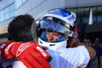 World © Octane Photographic Ltd. GP3 – British GP – Race 2. Trident - Guiliano Alesi with father Jean Alsei. Silverstone Circuit, Towcester, UK. Sunday 8th July 2018.