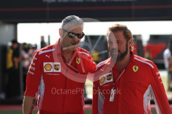 World © Octane Photographic Ltd. Formula 1 - British GP - Paddock. Gino Rosato - Corporate Affairs and Maurizio Arrivabene – Managing Director and Team Principal of Scuderia Ferrari. Silverstone Circuit, Towcester, UK. Sunday 8th July 2018.