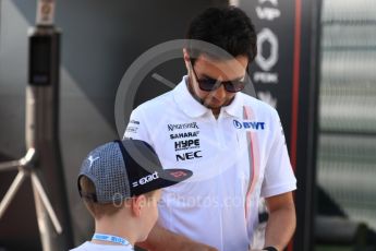 World © Octane Photographic Ltd. Formula 1 – British GP - Paddock. Sahara Force India VJM11 - Sergio Perez. Silverstone Circuit, Towcester, UK. Sunday 8th July 2018.