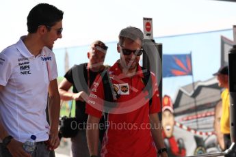 World © Octane Photographic Ltd. Formula 1 – British GP - Paddock. Sahara Force India VJM11 - Esteban Ocon and Scuderia Ferrari SF71-H – Sebastian Vettel. Silverstone Circuit, Towcester, UK. Sunday 8th July 2018.