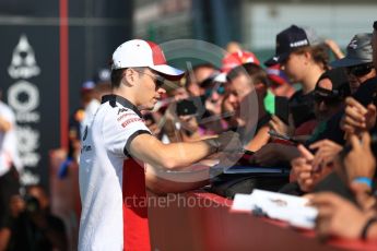 World © Octane Photographic Ltd. Formula 1 – British GP - Paddock. Alfa Romeo Sauber F1 Team C37 – Charles Leclerc. Silverstone Circuit, Towcester, UK. Sunday 8th July 2018.