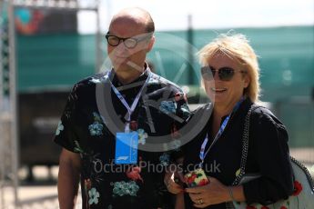 World © Octane Photographic Ltd. Formula 1 - British GP - Paddock. Jennifer Saunders and Ade Edmondson. Silverstone Circuit, Towcester, UK. Sunday 8th July 2018.