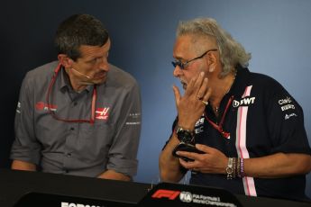 World © Octane Photographic Ltd. Formula 1 - British GP - Friday FIA Team Press Conference. Vijay Mallya - Shareholder and Team Principal of Sahara Force India and Guenther Steiner  - Team Principal of Haas F1 Team. Silverstone Circuit, Towcester, UK. Friday 6th July 2018.