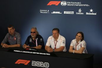 World © Octane Photographic Ltd. Formula 1 - British GP - Friday FIA Team Press Conference. Zak Brown - Executive Director of McLaren Technology Group, Claire Williams - Deputy Team Principal of Williams Martini Racing, Vijay Mallya - Shareholder and Team Principal of Sahara Force India and Guenther Steiner  - Team Principal of Haas F1 Team. Silverstone Circuit, Towcester, UK. Friday 6th July 2018.