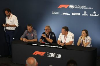 World © Octane Photographic Ltd. Formula 1 - British GP - Friday FIA Team Press Conference. Zak Brown - Executive Director of McLaren Technology Group, Claire Williams - Deputy Team Principal of Williams Martini Racing, Vijay Mallya - Shareholder and Team Principal of Sahara Force India and Guenther Steiner  - Team Principal of Haas F1 Team. Silverstone Circuit, Towcester, UK. Friday 6th July 2018.