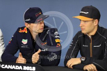 World © Octane Photographic Ltd. Formula 1 – Canadian GP - Thursday Driver Press Conference. Aston Martin Red Bull Racing TAG Heuer - Max Verstappen and McLaren – Stoffel Vandoorne. Circuit Gilles Villeneuve, Montreal, Canada. Thursday 7th June 2018.