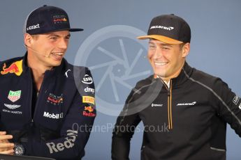 World © Octane Photographic Ltd. Formula 1 – Canadian GP - Thursday Driver Press Conference. Aston Martin Red Bull Racing TAG Heuer - Max Verstappen and McLaren – Stoffel Vandoorne. Circuit Gilles Villeneuve, Montreal, Canada. Thursday 7th June 2018.