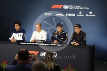 World © Octane Photographic Ltd. Formula 1 – Canadian GP - Thursday Driver Press Conference. Williams Martini Racing – Lance Stroll, Mercedes AMG Petronas Motorsport AMG F1 W09 EQ Power+ - Valtteri Bottas, Aston Martin Red Bull Racing TAG Heuer - Max Verstappen and McLaren – Stoffel Vandoorne. Circuit Gilles Villeneuve, Montreal, Canada. Thursday 7th June 2018.