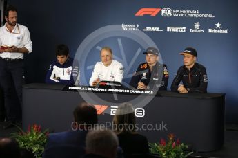 World © Octane Photographic Ltd. Formula 1 – Canadian GP - Thursday Driver Press Conference. Williams Martini Racing – Lance Stroll, Mercedes AMG Petronas Motorsport AMG F1 W09 EQ Power+ - Valtteri Bottas, Aston Martin Red Bull Racing TAG Heuer - Max Verstappen and McLaren – Stoffel Vandoorne. Circuit Gilles Villeneuve, Montreal, Canada. Thursday 7th June 2018.