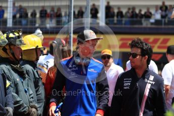 World © Octane Photographic Ltd. Formula 1 – Canadian GP - Drivers Parade. Sahara Force India VJM11 - Sergio Perez and Scuderia Toro Rosso STR13 – Brendon Hartley. Circuit Gilles Villeneuve, Montreal, Canada. Sunday 10th June 2018.